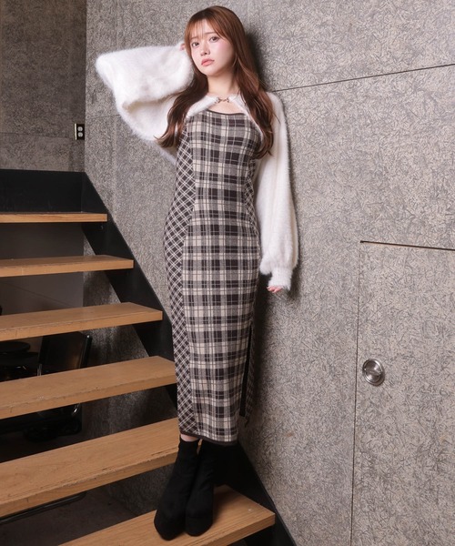 セール】【WEB限定】フェザーチェックアンサンブルロングワンピース
