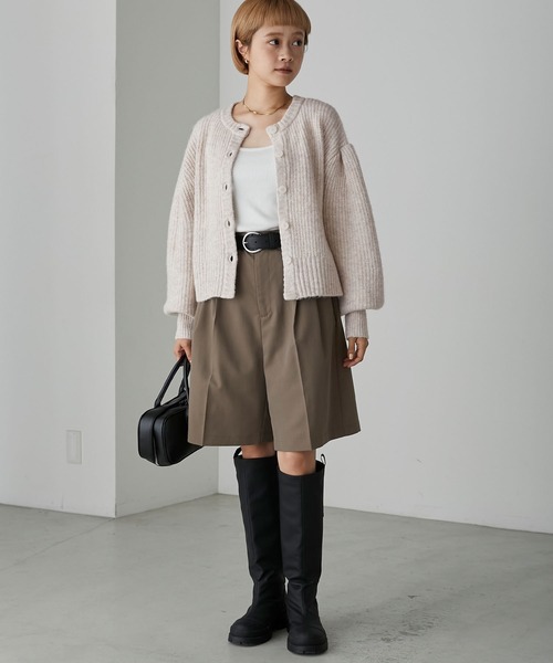 forksy.】モヘアタッチミックスニットショート丈ボリュームスリーブ