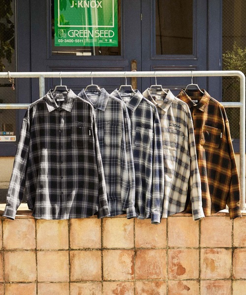 retock's】ロゴ刺繍 オンブレチェック ビッグシルエット長袖シャツ