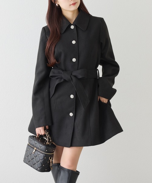 セール】リボンミドルコート/SMサイズあり（ステンカラーコート）｜one