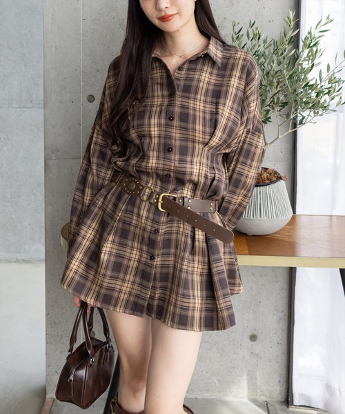 セール】チェックシャツミニワンピース［大人 カジュアル 着回し力抜群