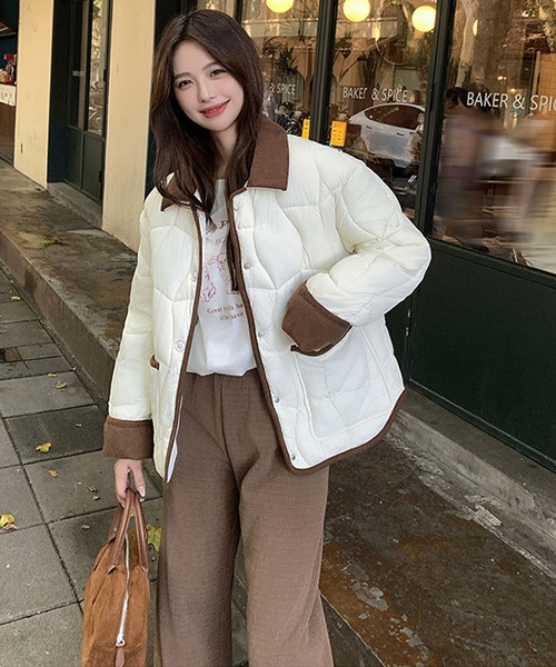 配色パイピング 中綿キルティングジャケット（ダウンジャケット/コート