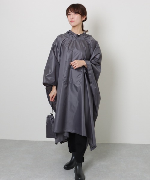 セール】ソリッドカラー ポケッタブル ロング レイン ポンチョ（レイン