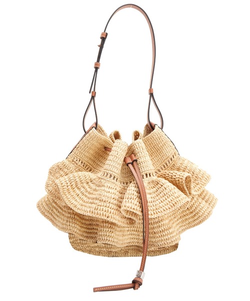 sky 新品Loeweかごバック ラッフルバルーンバッグラフィア＆カーフ sky