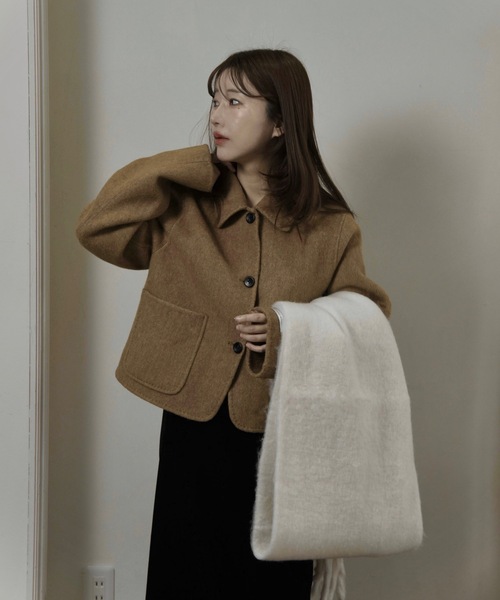 セール】handmade stitch accent short coat / ハンドメイドステッチ