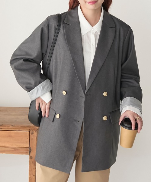 金ボタン ダブルブレスト ブレザー/テーラードジャケット（テーラード