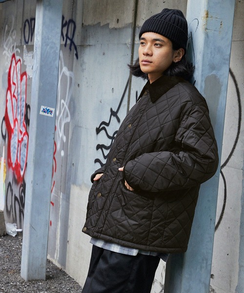 retock's】襟コーデュロイ ビッグシルエット 撥水ナイロンキルティング