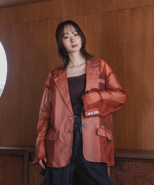 セール】shell like button sheer jacket / シェル調ボタンシアー