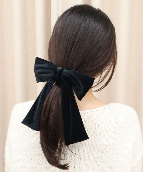 セール】ベロア ロングリボン バレッタ（バレッタ/ヘアクリップ