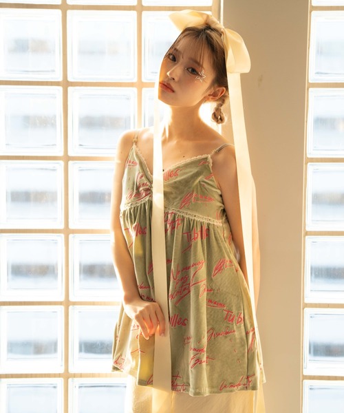 かきぶちもものベロアキャミワンピース-made in INTER FACTORY INTER