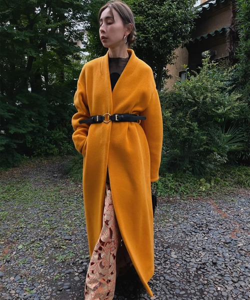 Ameri（アメリ）の「UND PLUMP SLEEVE BELTED COAT（ノーカラーコート