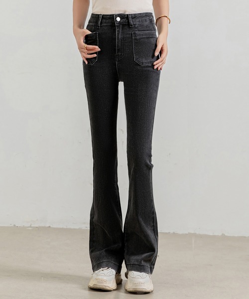 大きいサイズ有/伸縮性有】シュッと美脚！ブーツカット風 きれいめ