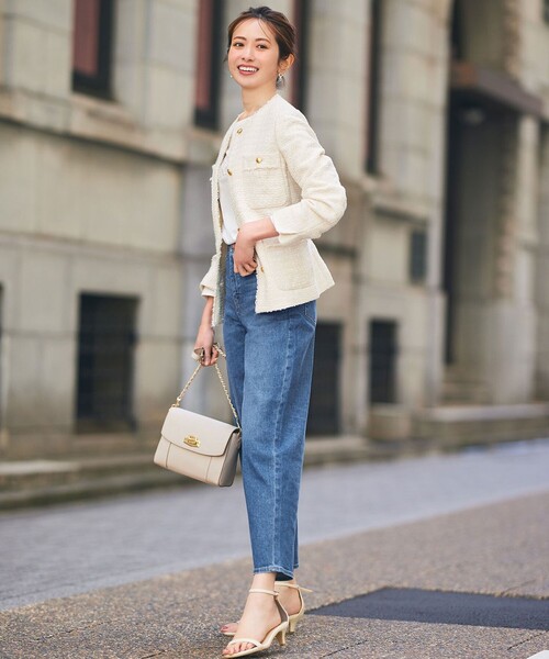 エニィスィス 24AW ツイードノーカラーミドル ジャケット 金ボタン M