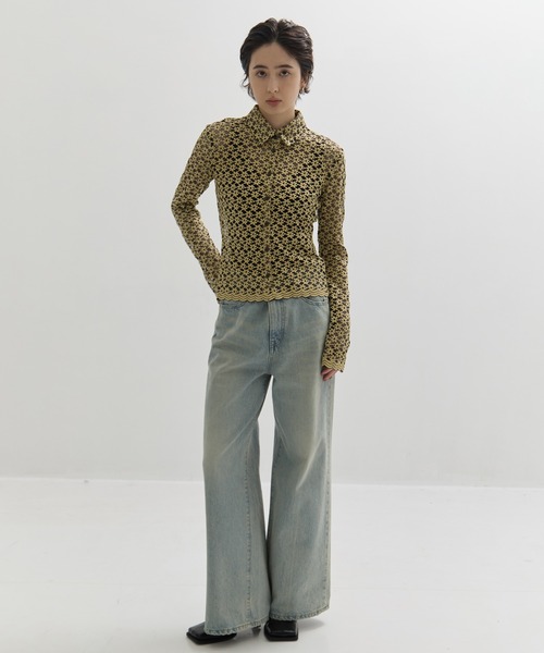 セール】【CLANE/クラネ】3D FLOWER LACE SHIRT/フラワーレースシャツ