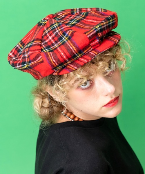 セール】an meets zakka チェック柄フリースボリュームキャスケット