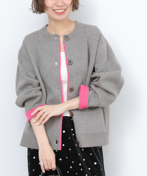 WEB限定追加2》ダブルニットコントラストカーディガン（カーディガン