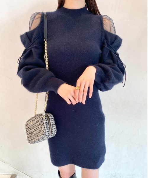 SNIDEL（スナイデル）の「シースルーショルダーミニニットワンピース