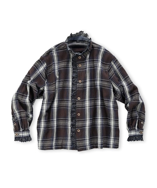 45R（フォーティファイブアール）の「藍ざっくりネルフリルブラウス