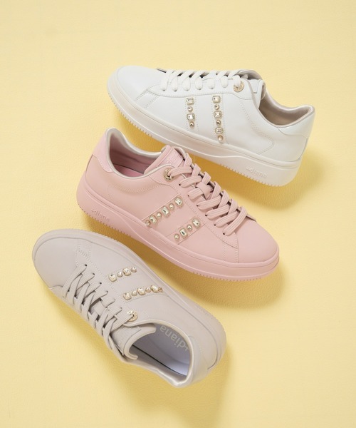セール】【軽量】ビジュー付きコートスニーカー（スニーカー）｜+diana