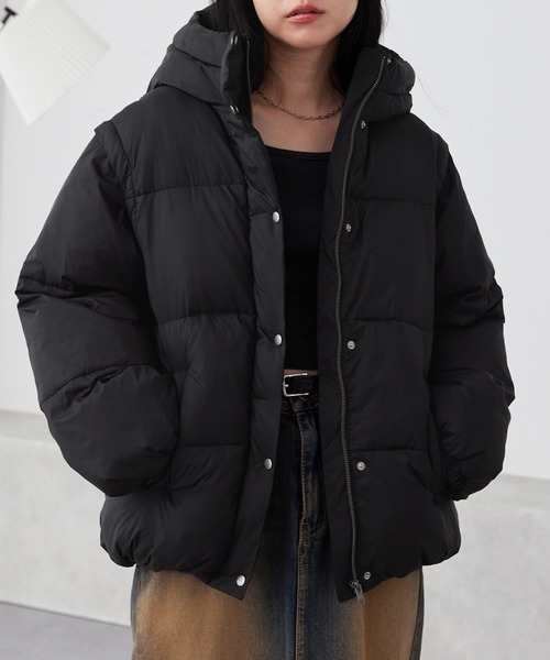 2WAYシャインナイロンフード中綿ジャケット/ベスト MONO-MART│MONO