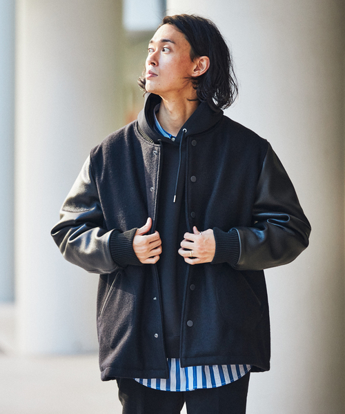 BROOKS BROTHERS スタジャン M ネイビー/ブラウン