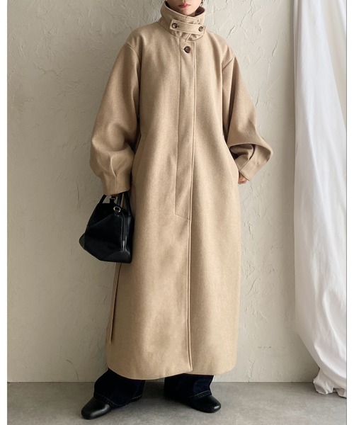 セール】フェイクウール2WAYベルト付きロングスタンドカラーステン