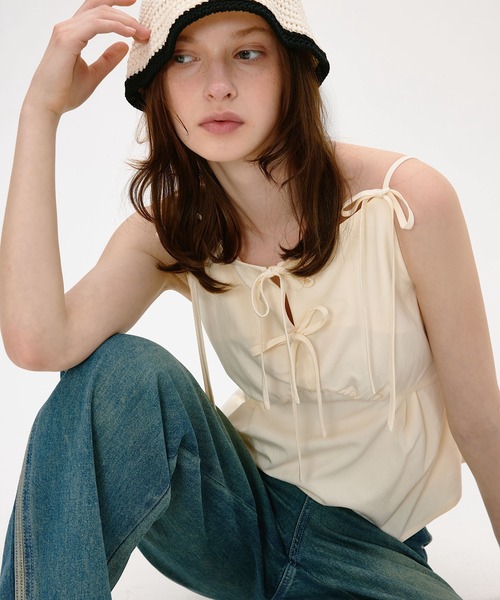 ボートネック フロントリボン キャミソールトップス FX24S023【Fano