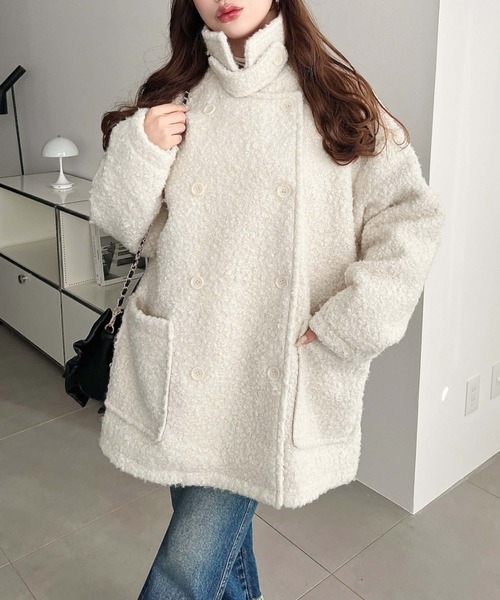 セール】フェイクリングウール2WAYアレンジカラーPコート（ピーコート