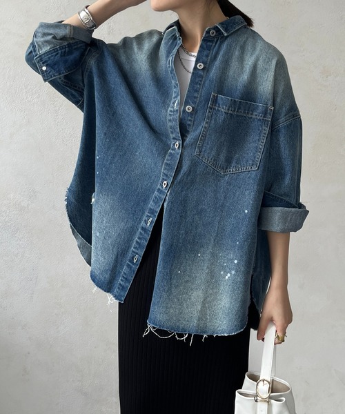 新色追加】ダメージデニムシャツ（シャツ/ブラウス）｜DouDou