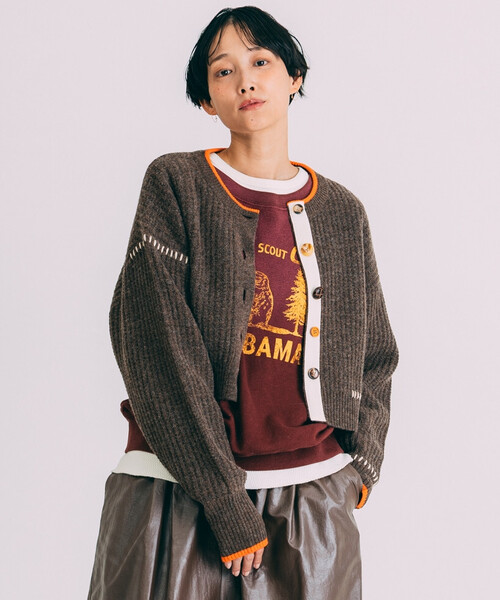 セール】Freada/フリーダ ショート丈 配色 ニットカーディガン