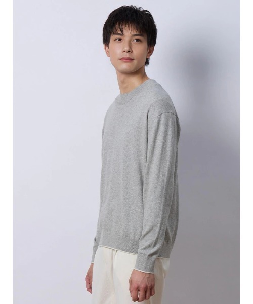 TRANS CONTINETNS バイカラーカシミヤ混モックネックニット グレー