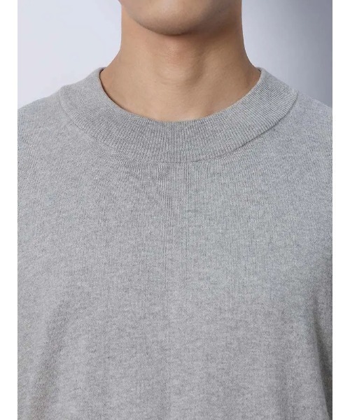 TRANS CONTINETNS バイカラーカシミヤ混モックネックニット グレー