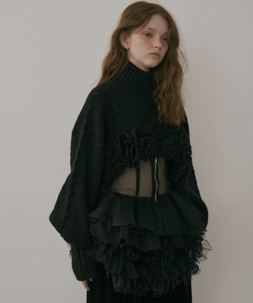 セール】ニッティングパターンボリュームフリルボレロニット（ニット