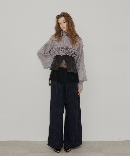 セール】ニッティングパターンボリュームフリルボレロニット（ニット