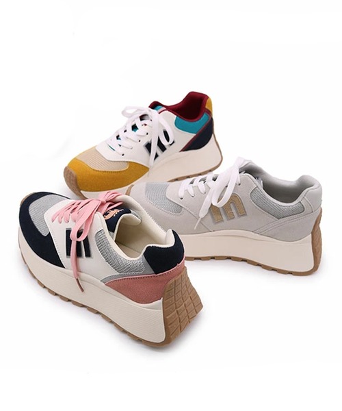 セール】moz(モズ) レースアップ厚底 カラフルスニーカー（スニーカー