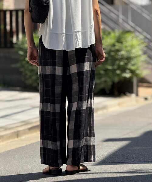 BEARDSLEY（ビアズリー）の「リネンチェックウエストリブパンツ