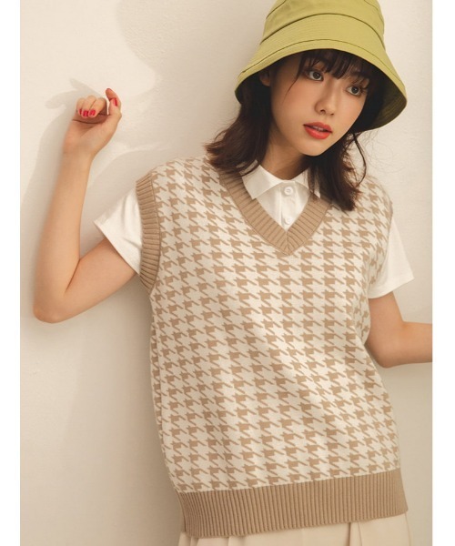 千鳥柄ニットベスト（ベスト）｜fifth calin（フィフスカラン）の