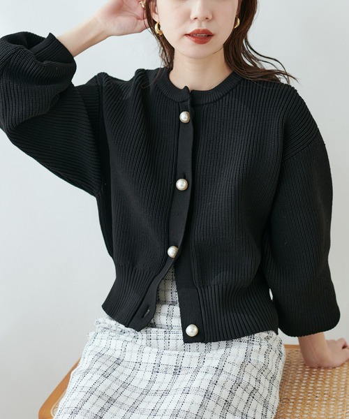 セール】BIGパールポリニットカーディガン（カーディガン/ボレロ