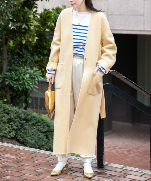 BABYLONE（バビロン）の「リバーノーカラーロングコート（ノーカラー