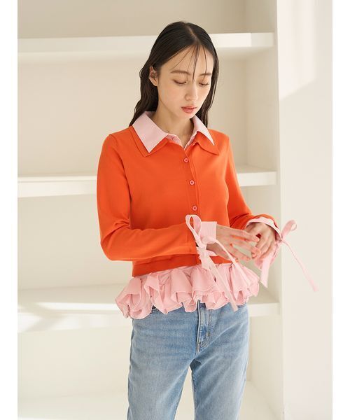 シャツドッキングヘムボリュームニットプルオーバー（ニット/セーター