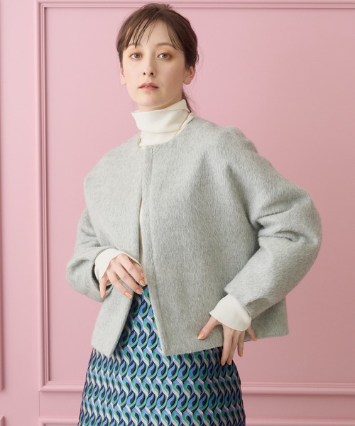 ANAYI（アナイ）の「アルパカヘリンボンショートコート（ノーカラー