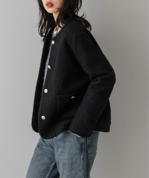 セール】ウールライク ノーカラージャケット（ノーカラージャケット