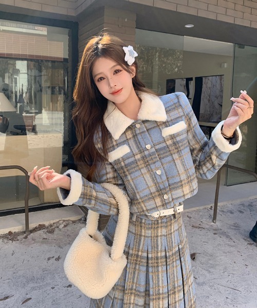 セール】Y2K 【セットアップ】チェック柄中棉 ジャケット×チェック