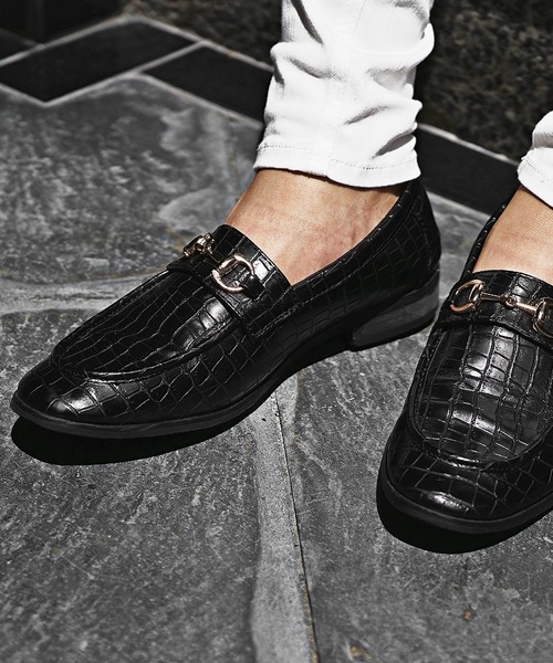 SOMEDIFF】クロコローファー メンズ PUレザー フェイクレザー シューズ