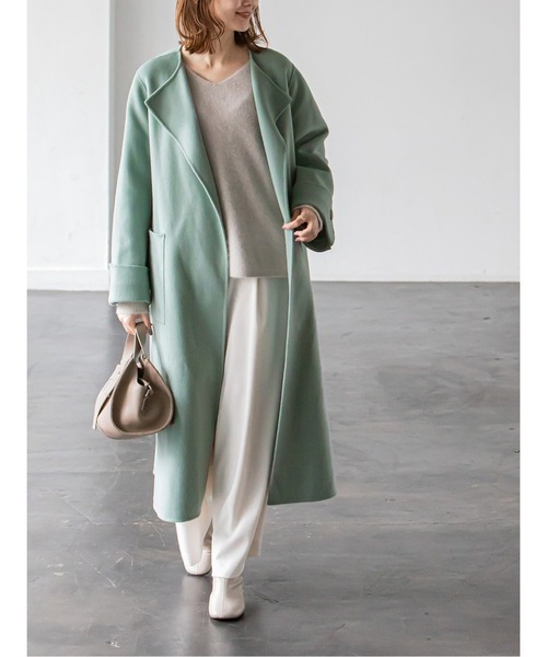 Noble（ノーブル）の「W/Nyリバーノーカラーコート◇（ノーカラー