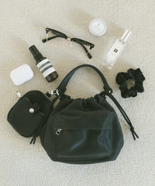 アウトポケット巾着ショルダーバッグ/ミニポーチ付き（ショルダー