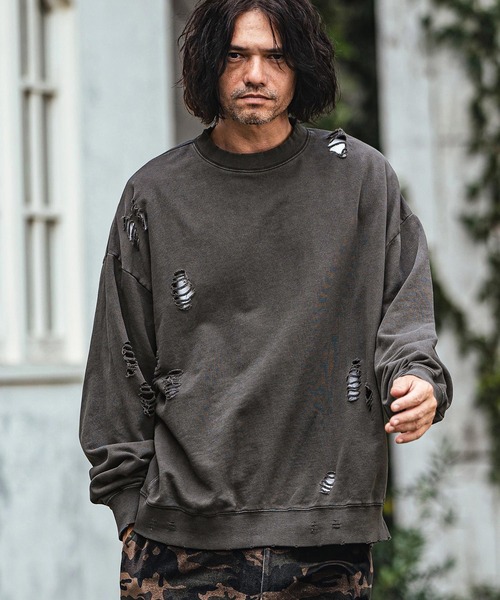 セール】msw1596-裏毛ダメージクルーネックスウェット（スウェット