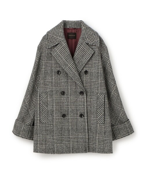 ウールカシミヤグレンチェック ダブルブレストコート（ピーコート