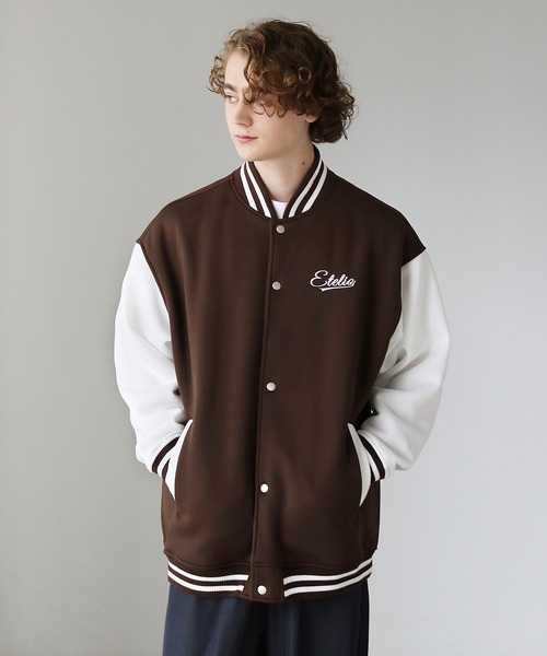 セール】袖切替胸ワンポイントロゴスウェットスタジャン（スタジャン