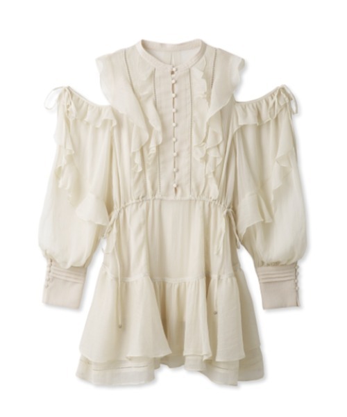 SNIDEL（スナイデル）の「プリントフリルシフォンミニワンピース